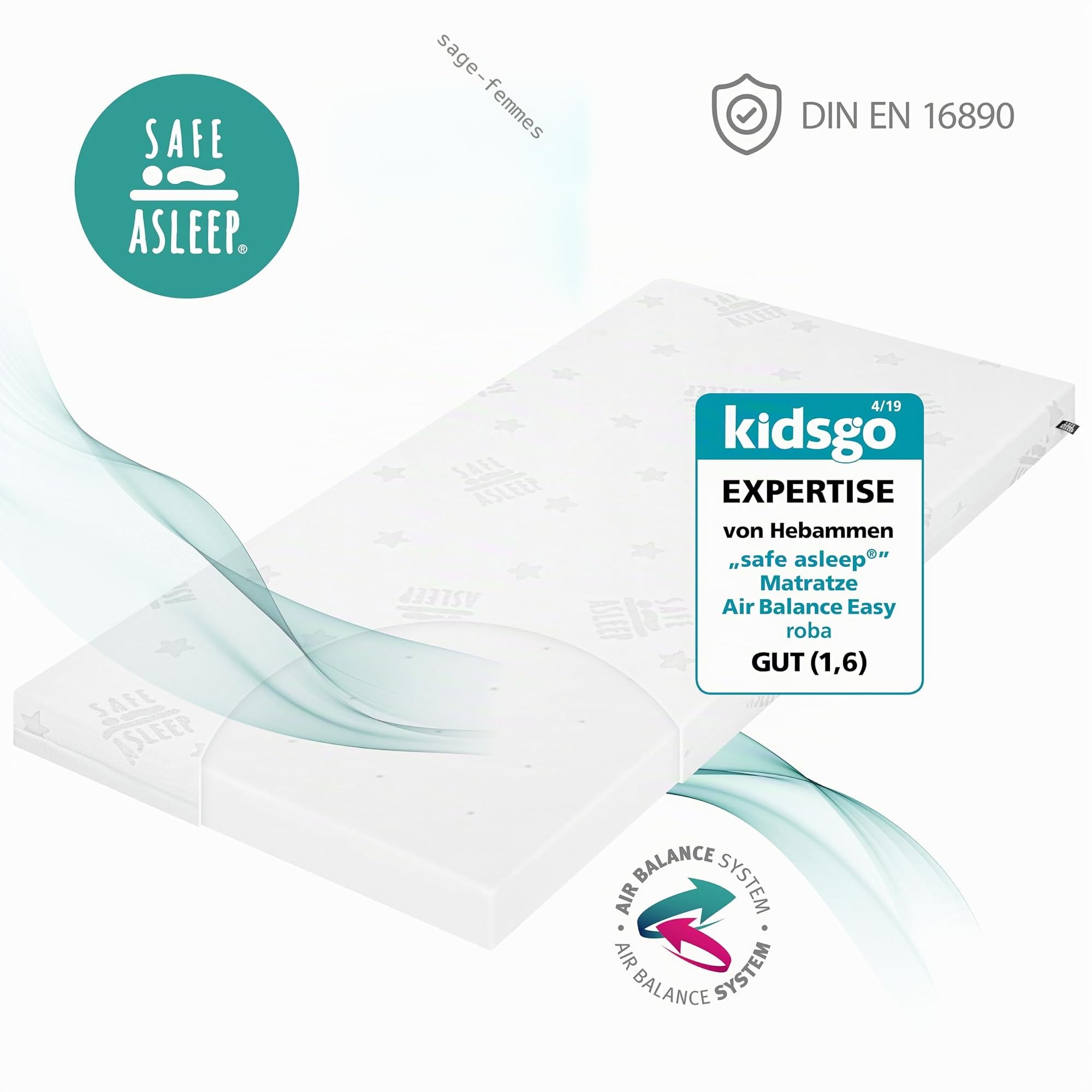 roba Matelas Bébé Roulé Safe Asleep® - 60 x 120 cm - Déhoussable et Lavable - Mousse Respirante et Équilibrée - Idéal pour Les Voyages - Épaisseur 9 cm - Blanc