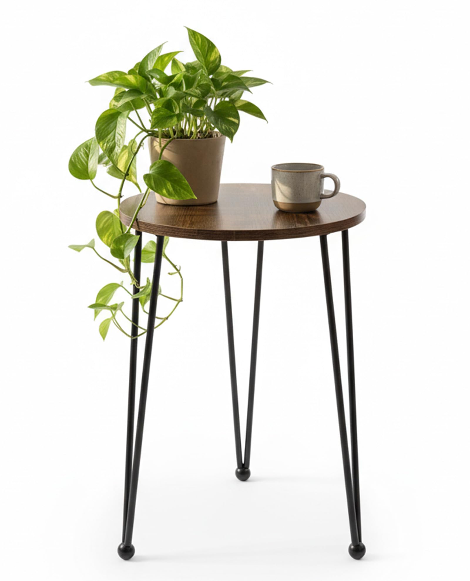 Tall Metal Plant Stand Indoor,Heavy Duty Flower Pot Holder Inch Modern Round Board Table,Sturdy Metal Tripod Design Side Table,Matte Black with stone top