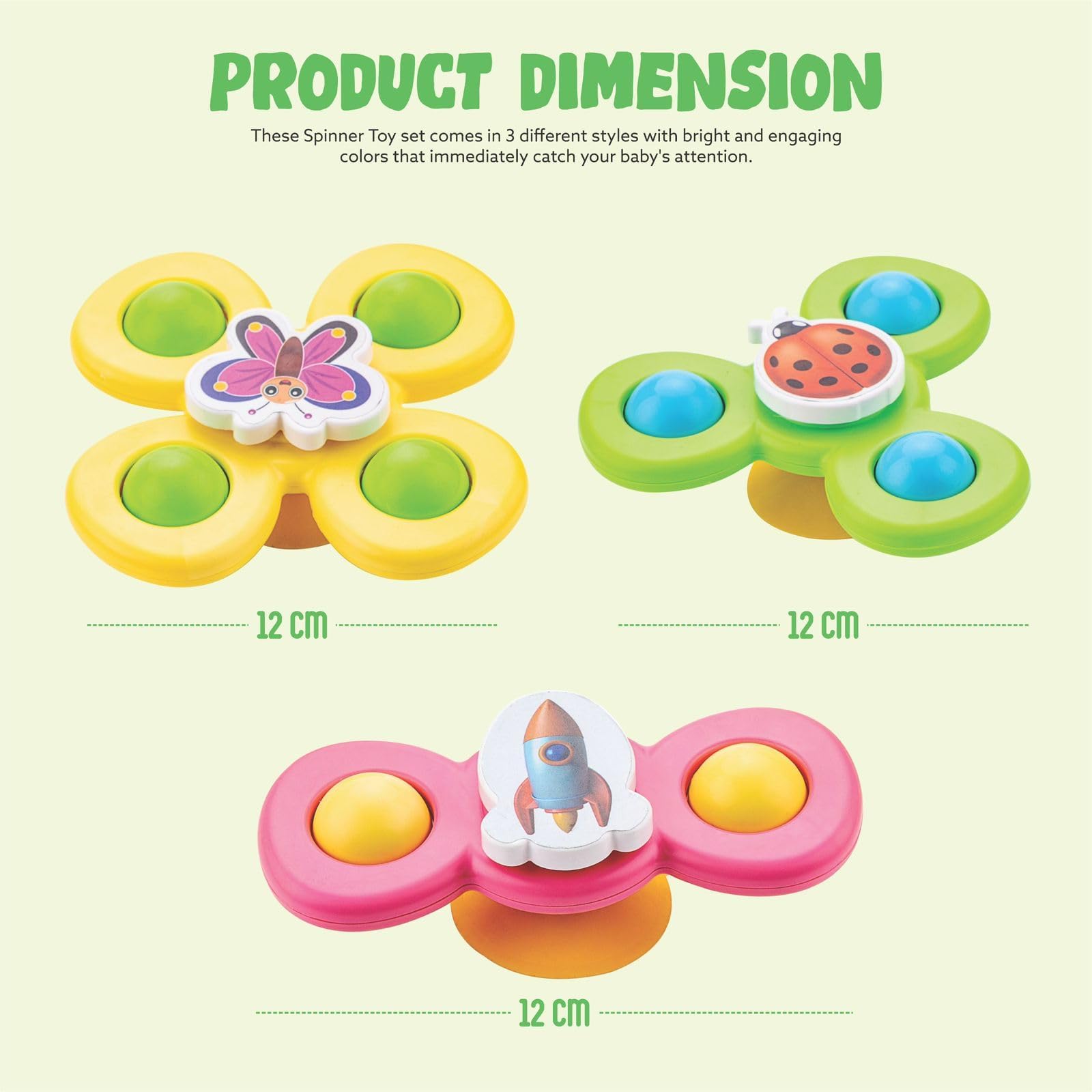 PB Prime Brands Strong Suction Cup Fidget Rotating Sensory Bath Toys for Baby 6 12 18 Months Airplane Car Travel Table & Window Toys for 1 2 Years Old Toddler Boys and Girls (Rocket Rotate Ball) 4