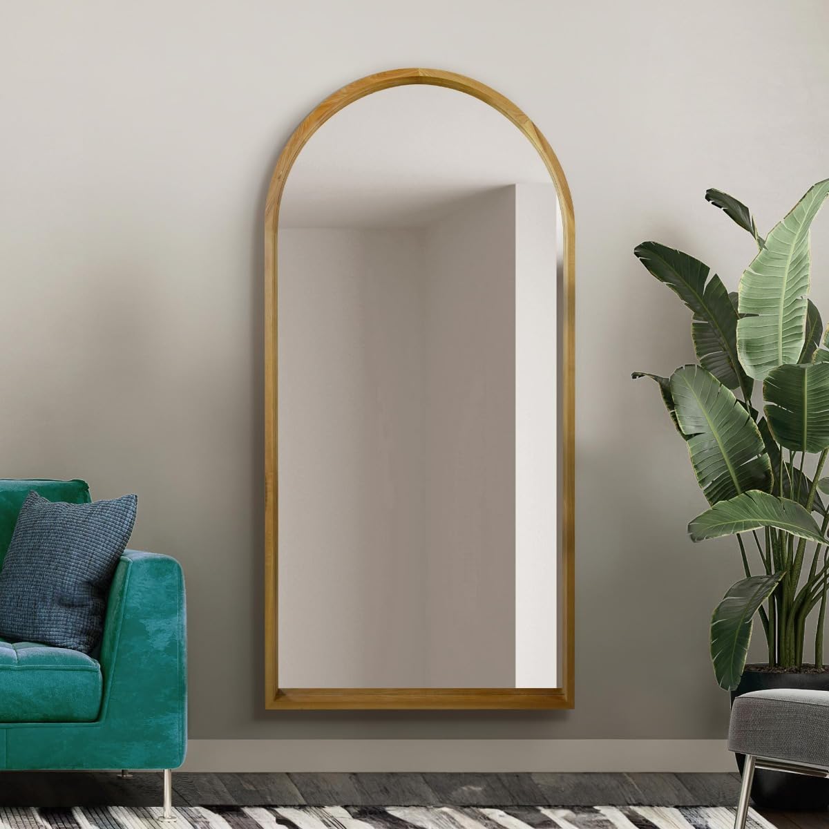 The Naturalis New Extra Large Oak Arched Leaner Wall Mirror 71"" X 35"" 180 x 90cm