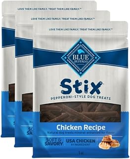 Stix Pepperoni-Style Dog Treats, Chicken Recipe - These Dog Treats Don’t Contain Any Chicken (or Poultry) by-Product Meals and are Free from Corn, Wheat, and Soy, Pack of 3 X 5 Oz