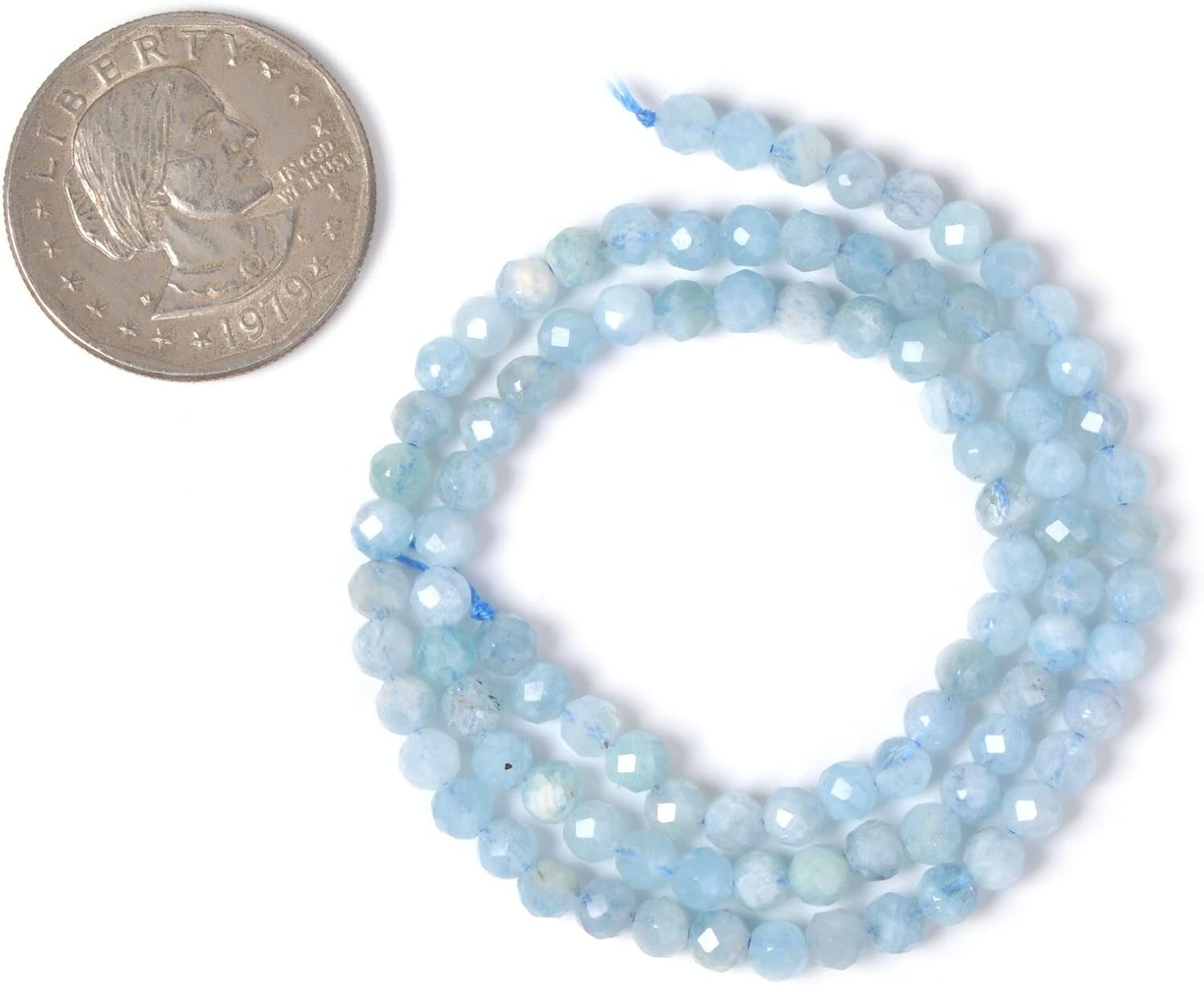 Natural Aquamarine 4mm Faceted Round Beads Loose Beads 16 Inch for Jewelry Making Beads - Image 2