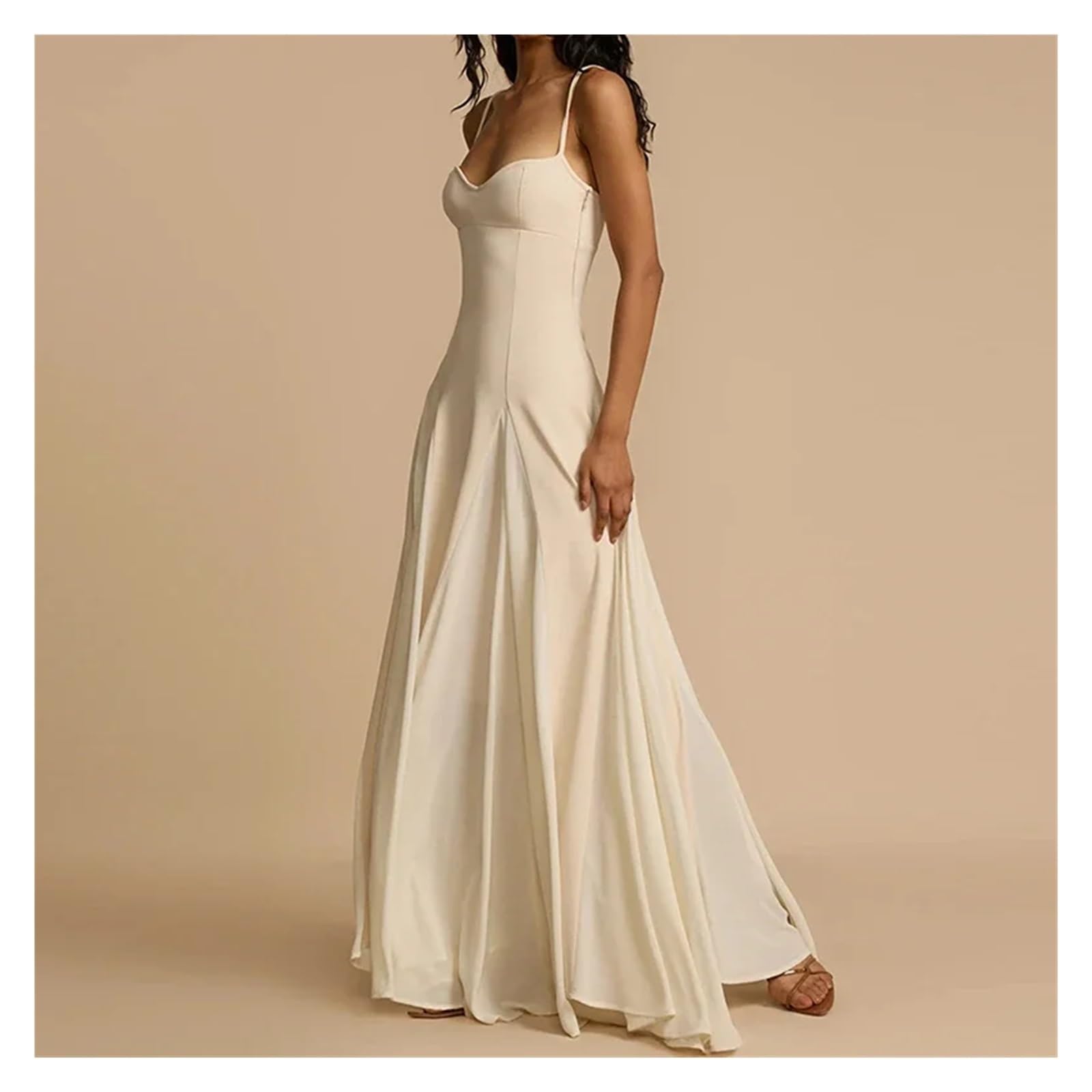 Fond De Robe Femme Robe longue plissée décontractée for femme, coupe slim, sans manches, à bretelles, style évasé