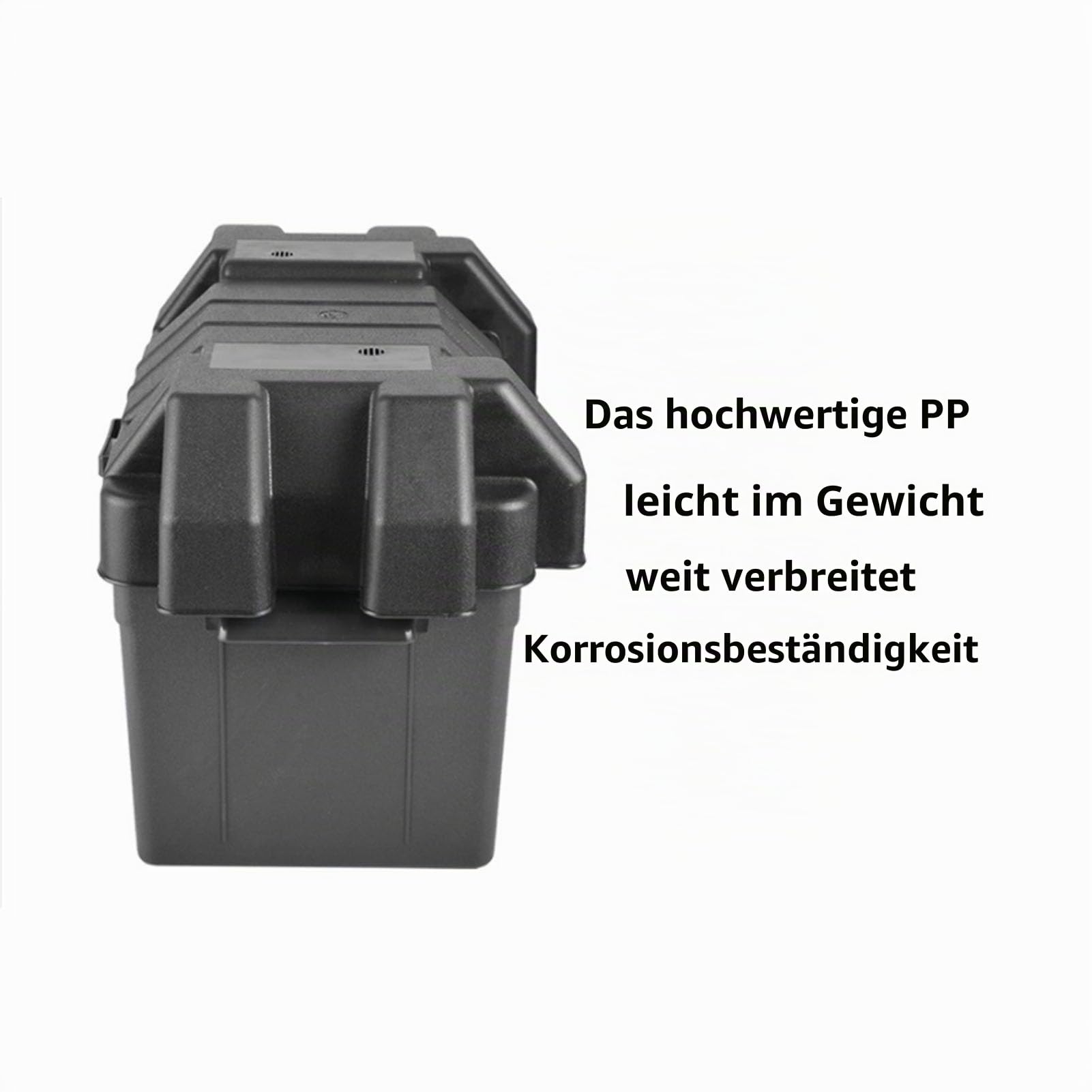 Universeller Marine Batteriekasten, Großer Schwarzer ABS-Kunststoff Batteriekasten mit Riemen, Batterie-Aufbewahrungsbox für Auto, LKW, Bootsanhänger, Wohnmobil, 37 x 20 x 20.5 CM