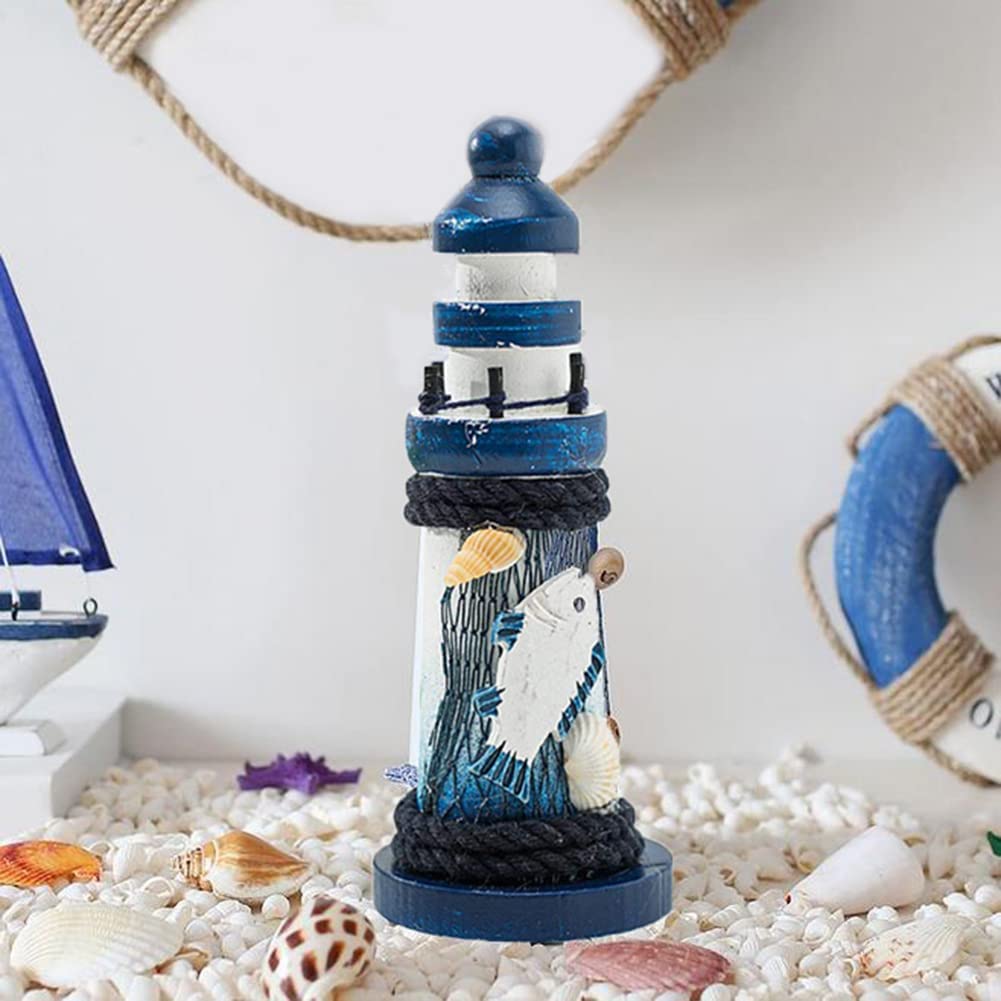 Handmade Nautical Sailing Boat Decoration, 4 PCS Mini Sailboat Model Decoration Wooden Miniature Sailing Boat Home Desk Room Decor Set (Lighthouse)