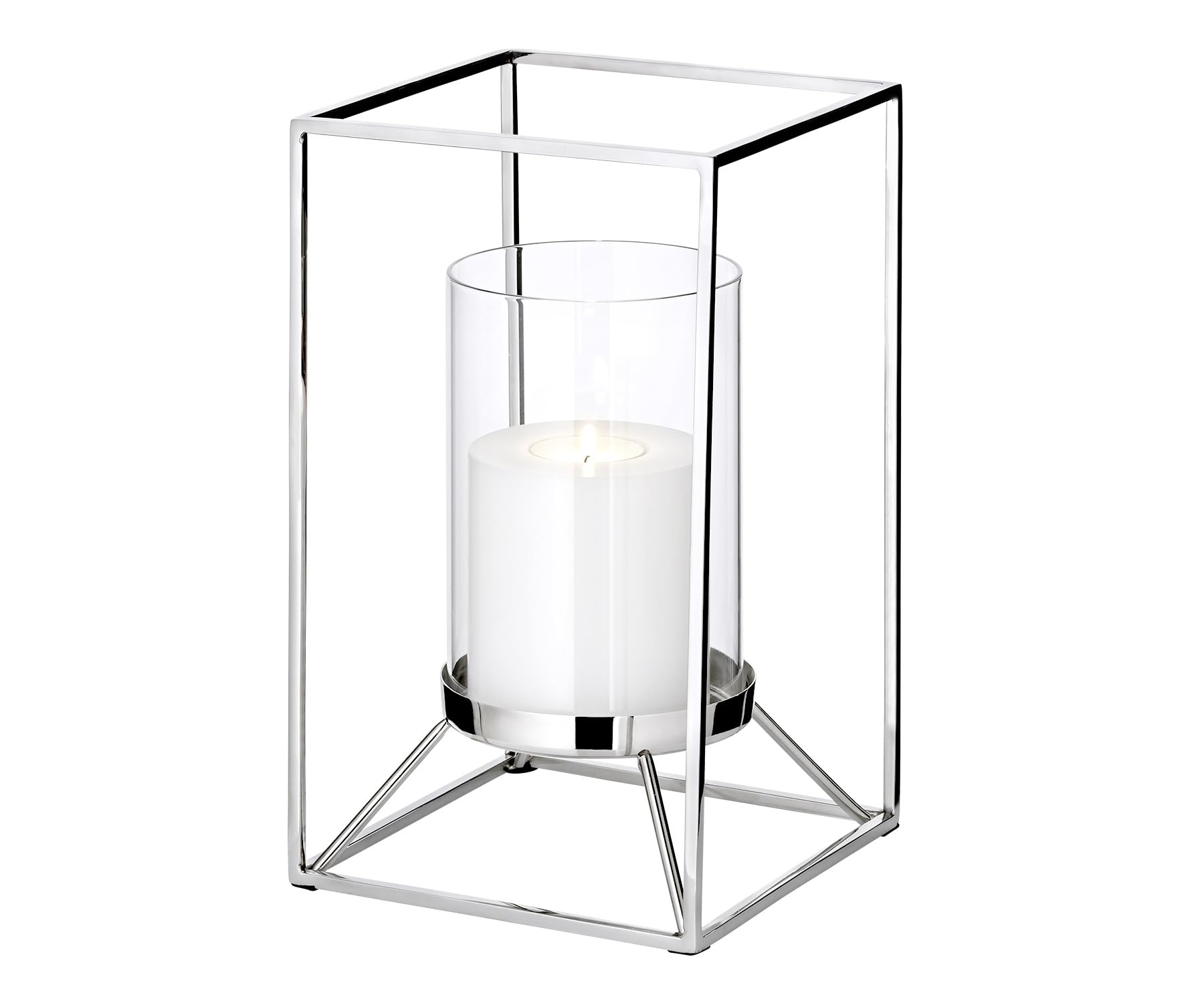 EDZARD Windlicht Marie (Höhe 25 cm), quadratisch, Edelstahl vernickelt, mit Glas, für Stumpenkerze ø 8 cm