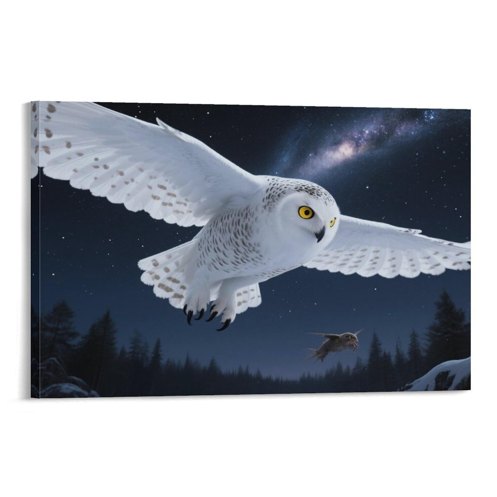 YYVKPMLXC Wall Art Snowy Owl Canvas Prints Starry Night Forest Scene Giclee Artwork Decor by Paintings Ready To Hang for Home Office Decorations 20x30inch(50x75cm)