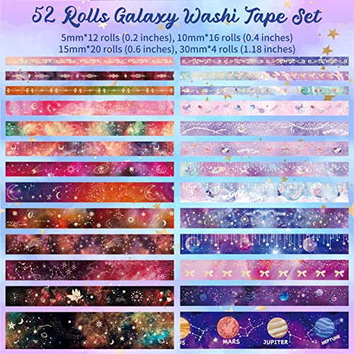 Ieebee 52 Rolls Washi Tape Set, Gold Foil Galaxy Washi Tape For Journaling Supplies, 4 Size Washi Tapes For Scrapbooking, Diy Journal Set, Craft, Gift Wrapping, Painting #TOP1