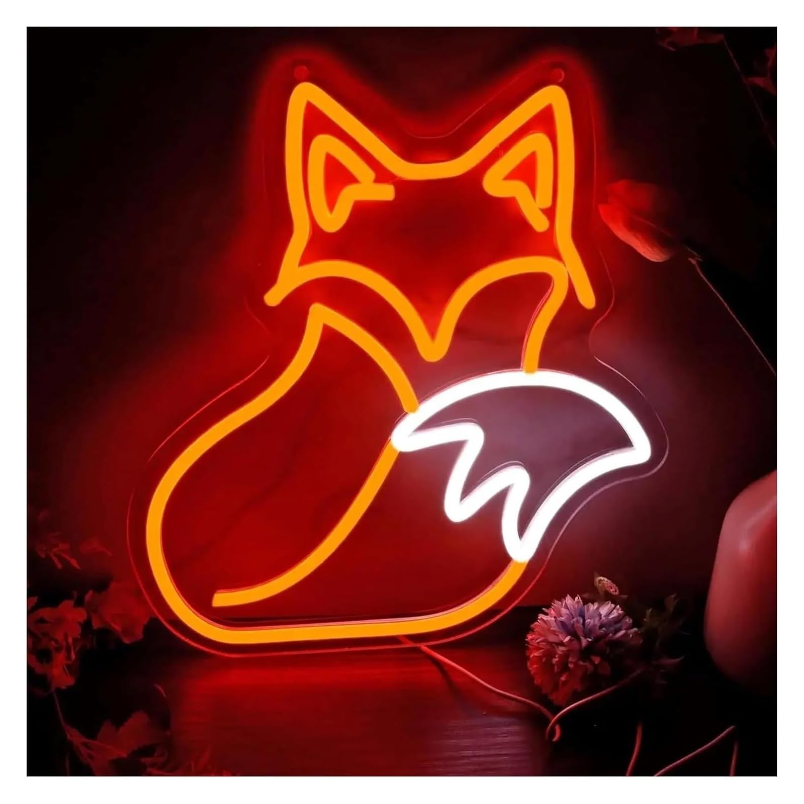 Segno di luce al neon Lampada al neon con scritta "Volpe" rilassante, decorazione da parete per camera letto, soggiorno, festa, 34x30 cm