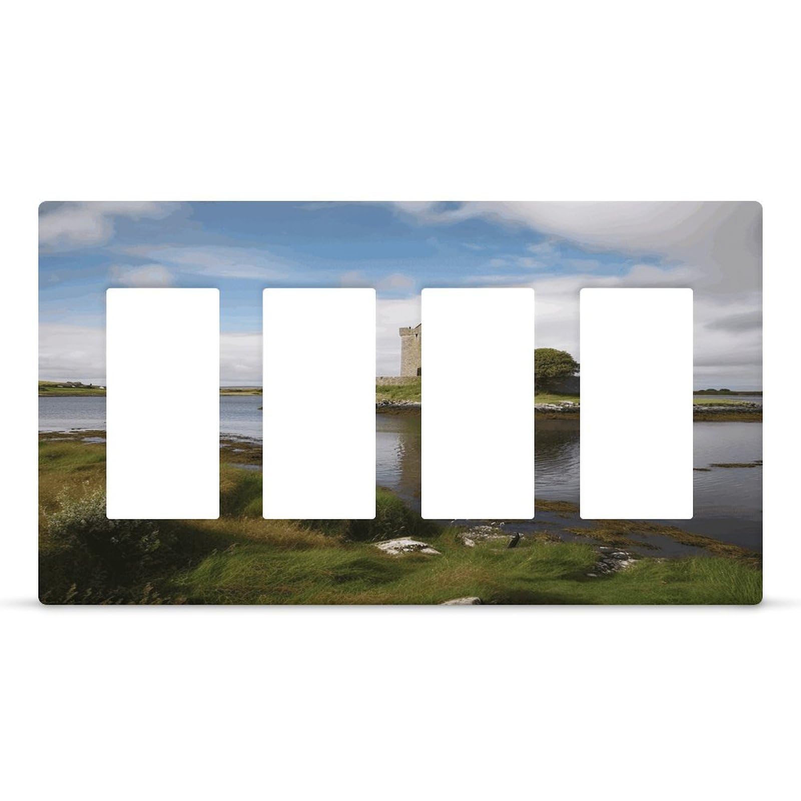 View of The Dunguaire Castle Outlet Cover Fashion Hidden Screw Light Switch Cover Exquisite Decorative Wall Plate Polycarbonate Thermoplastic 4-Gang Faceplate Covers