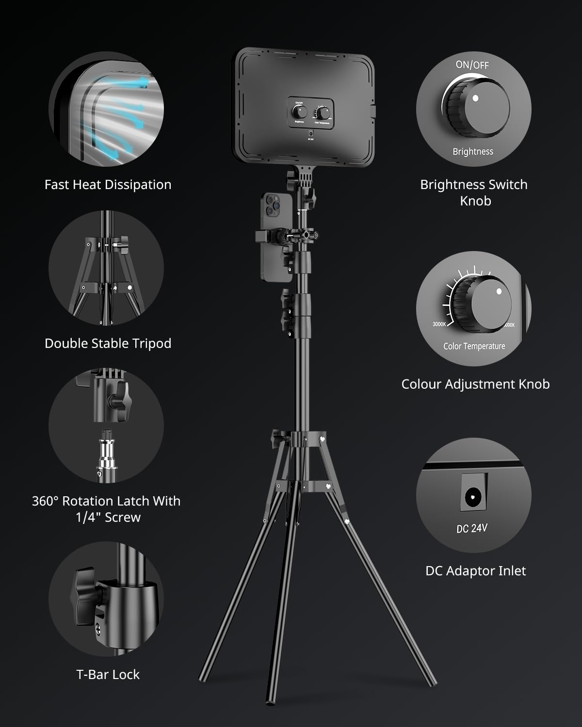 UBeesize 2 paneles de luz LED de vídeo con soporte de trípode de 160 cm, luz de vídeo LED de 13 pulgadas, regulable, 2500 – 8500 K, iluminación para grabación de vídeo de YouTube, fotos, transmisión