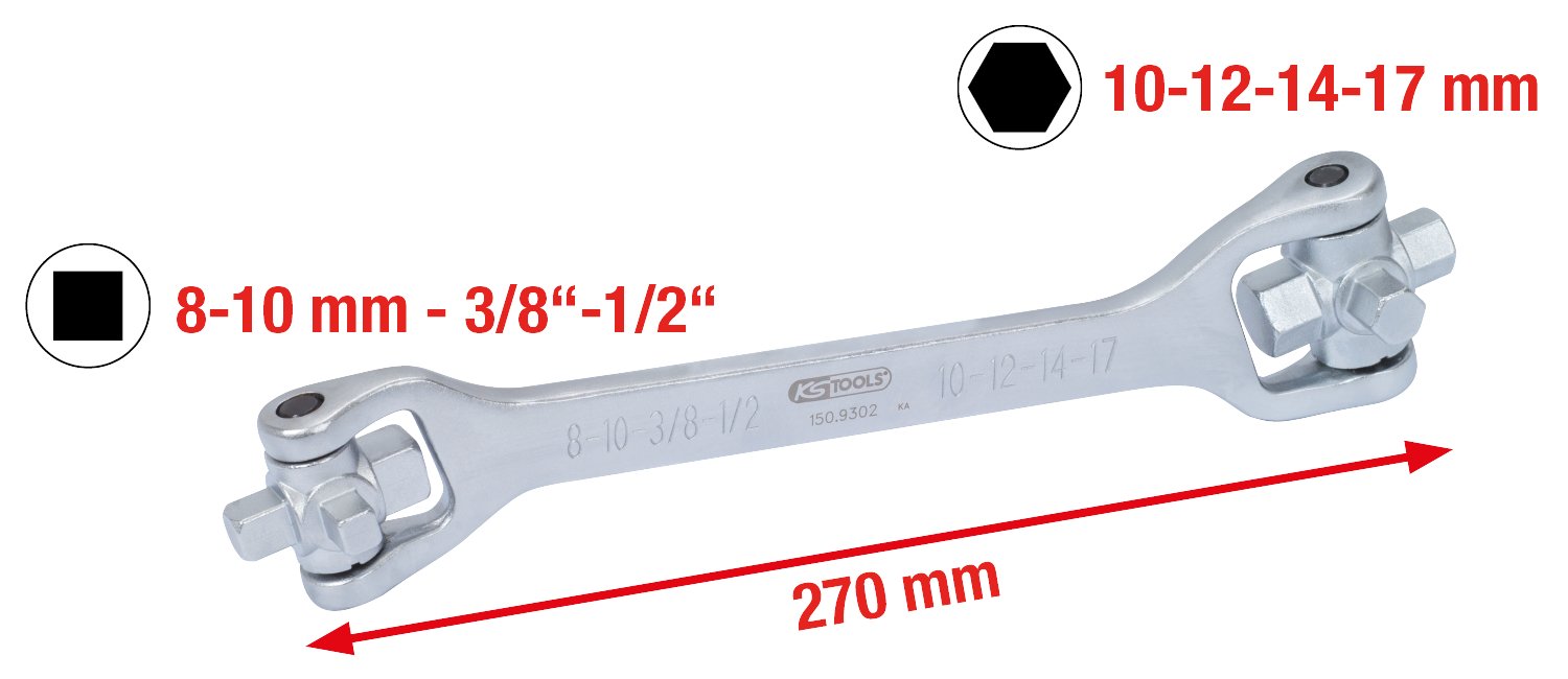 KS Tools 150.9302 Llave para servicio de aceite 8 en 1, 270 mm
