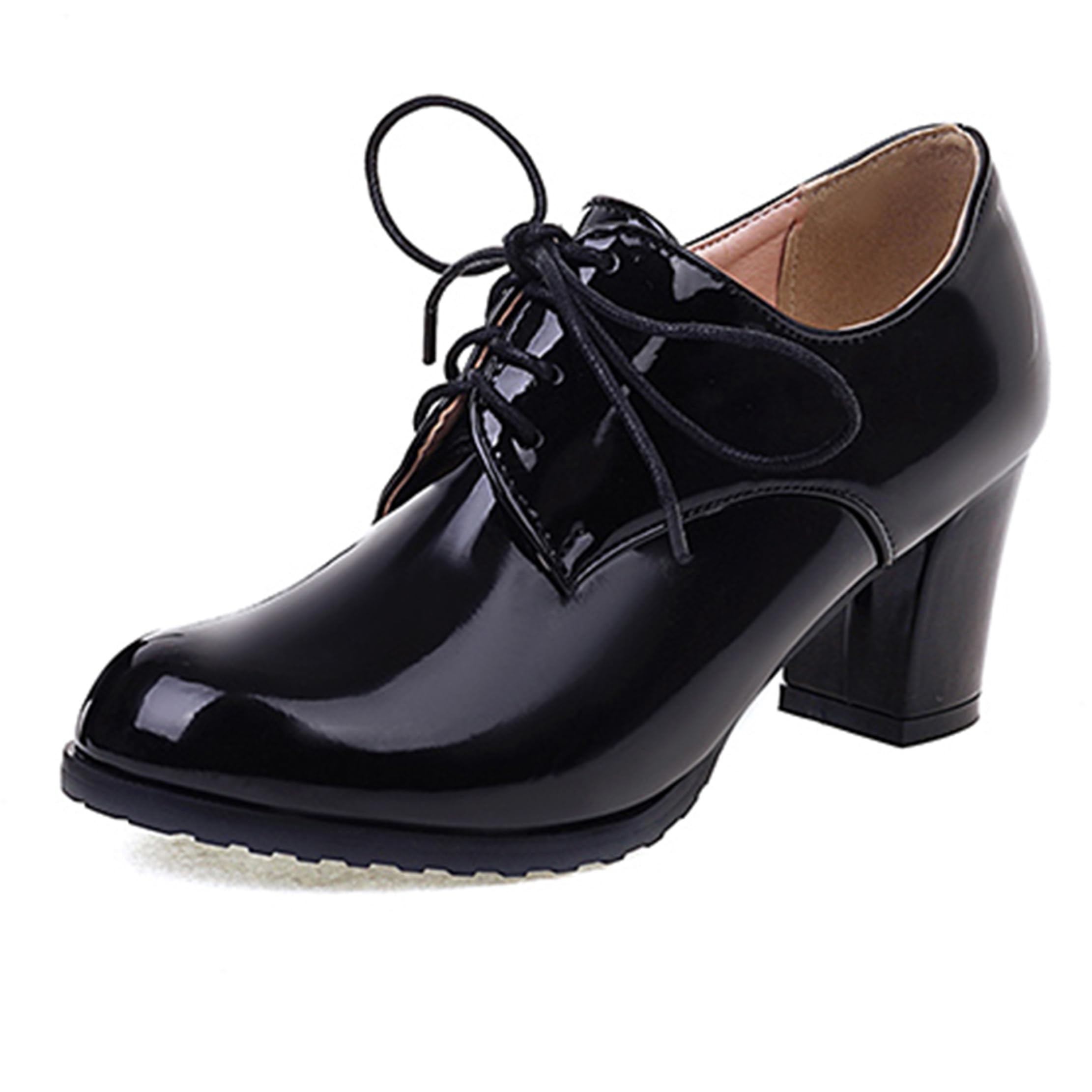 Lace Up Brogue Oxford Women Block Heel Pumps