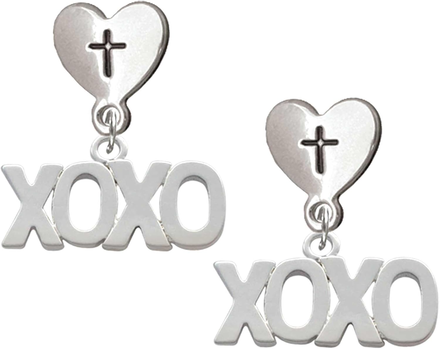 Delight Jewelry Silvertone XOXO Cross in Heart Post Dangle Earrings