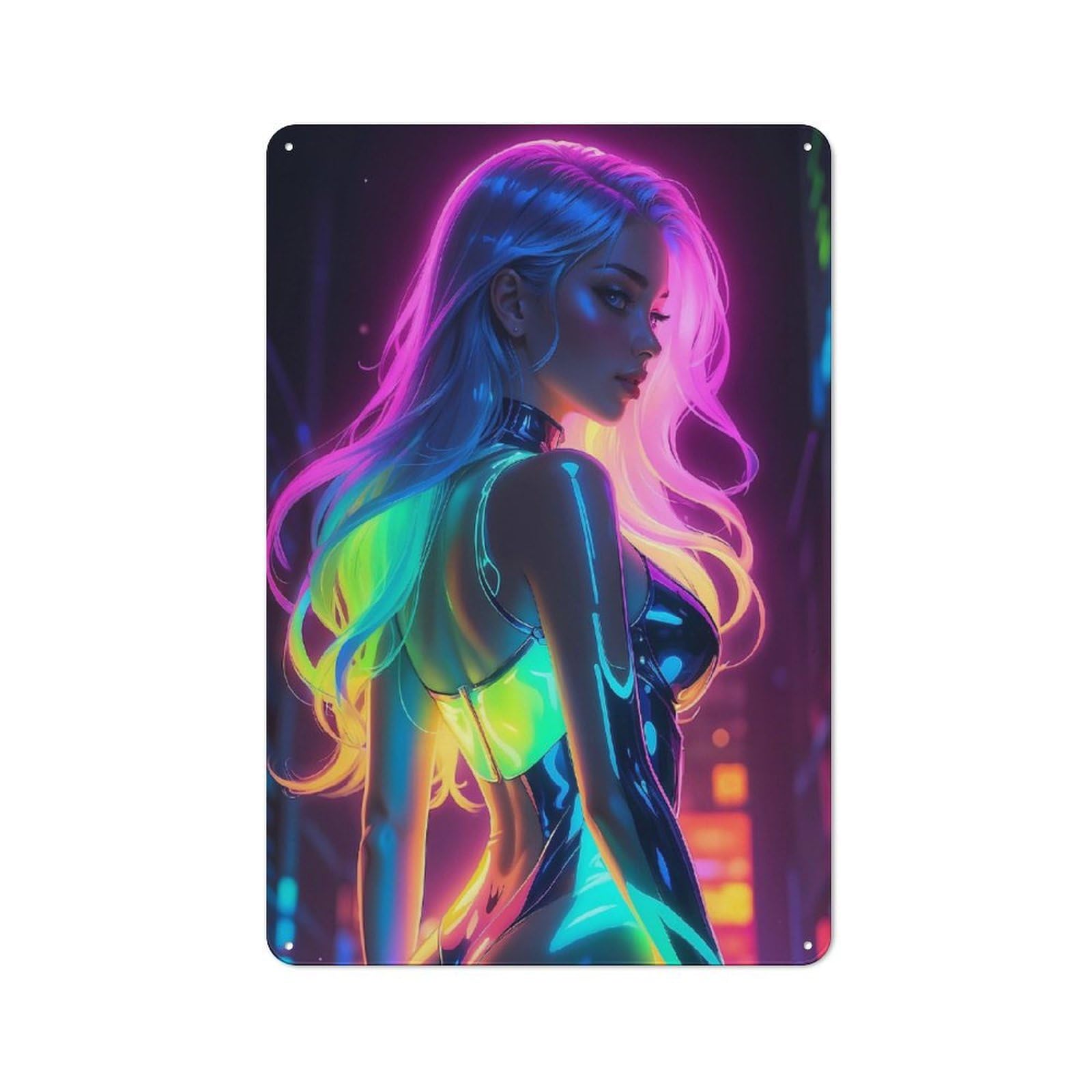 Junmoney Style-14 Cottage Style Neon Rainbow Woman Country Metal Sign 30X20cm, Farmhouse Wall Decor For Farmhouse Kitchen, Pantry Or Dining Area