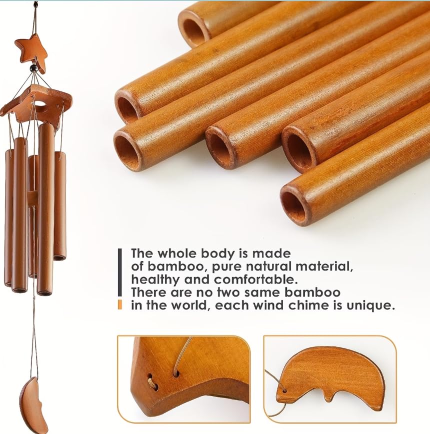 Image of Handcrafted Bamboo Wind Chime with Tribal Art | Natural Bamboo Chime for Balcony, Garden & Living Room Decor | Eco-Friendly Boho Home Hanging Gift