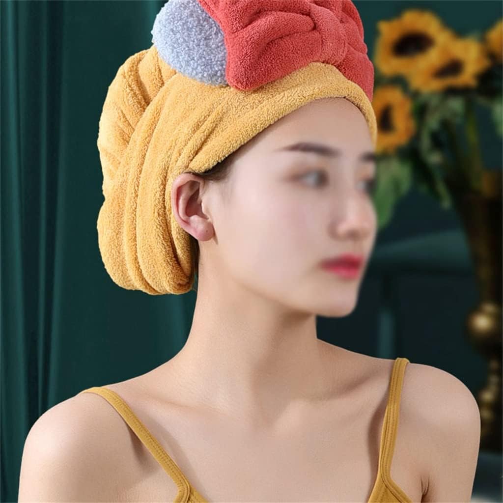 Hair Drying Cap Strong Water Absorbent Quick-Drying Shower Cap Turban Cute Shampoo Dry Hair Towel(D)