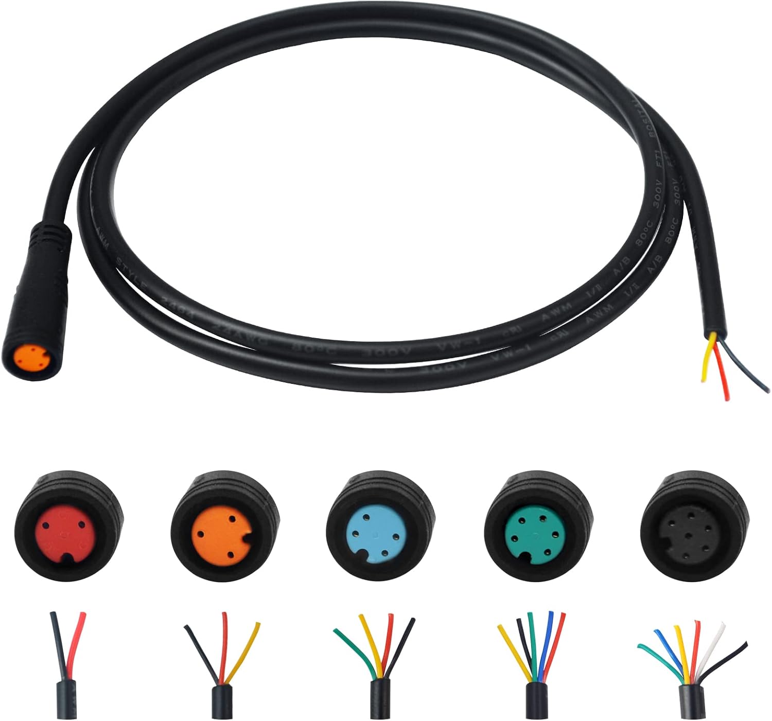 Ebike Extension Cable 2pin/3pin/4pin/5pin/6Pin Male/Female Line with Waterproof Plug Single Connector for DIY Electric Bicycle Display Throttle Light Ebike Accessories