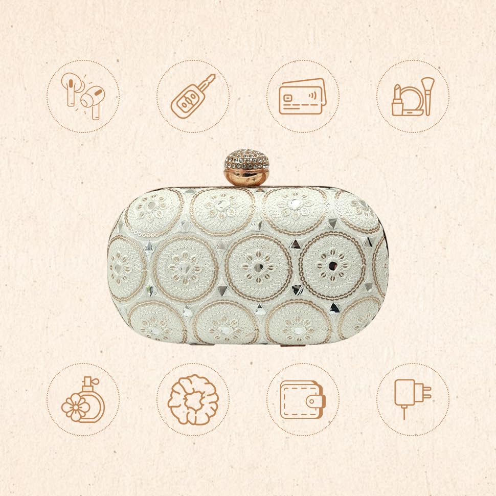 Image of THE TAN CLAN Inaara Oval Clutch for women Purses Luxury Evening Handbags for ladies with Detachable Handle