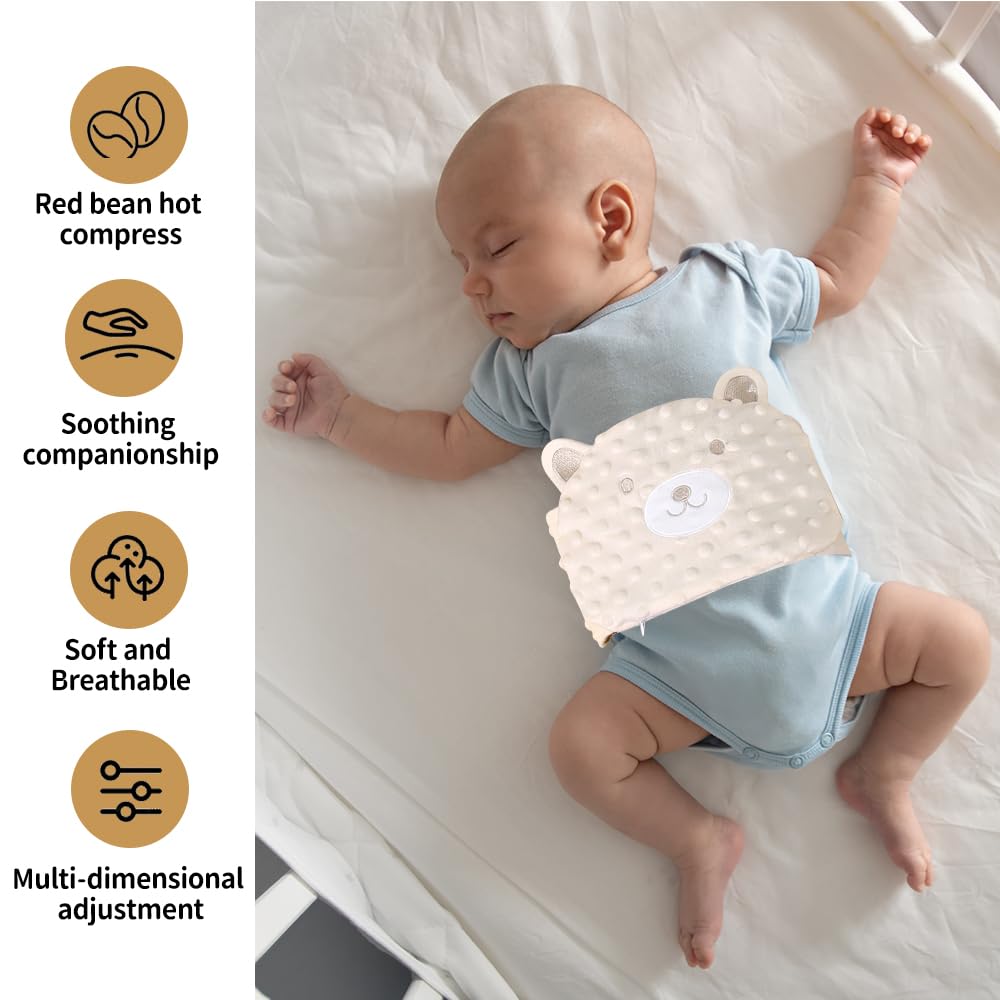 Cinturón anticólico para bebé, Cojín de huesos de cereza, Cinturón anticólico para dolores abdominales y flatulencias, Microondas o Horno, Hipoalergénico y Lavable, Cojín de grano 100% algodón