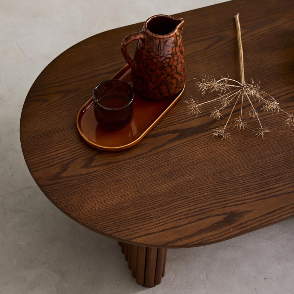 Alice's Garden sweeek - Table Basse Ovale Bois d'hévéa placage chêne Teinte Noyer - L 122 x P 65 x H 35 cm - Gabrielle