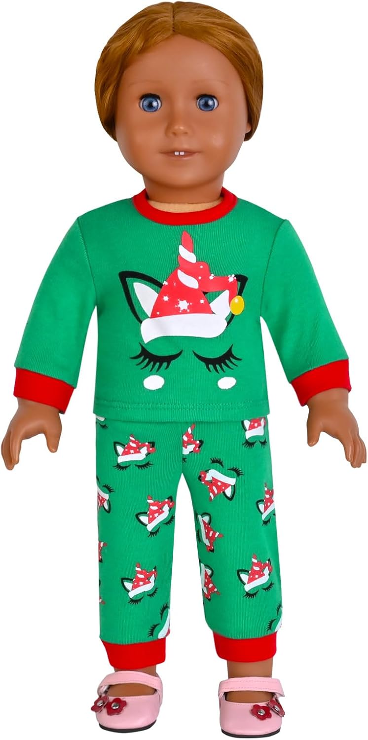 Jxstar Matching Girls & Dolls Pj Set Christmas Pajamas 18 inch Doll Cotton Sleepwear - Image 7