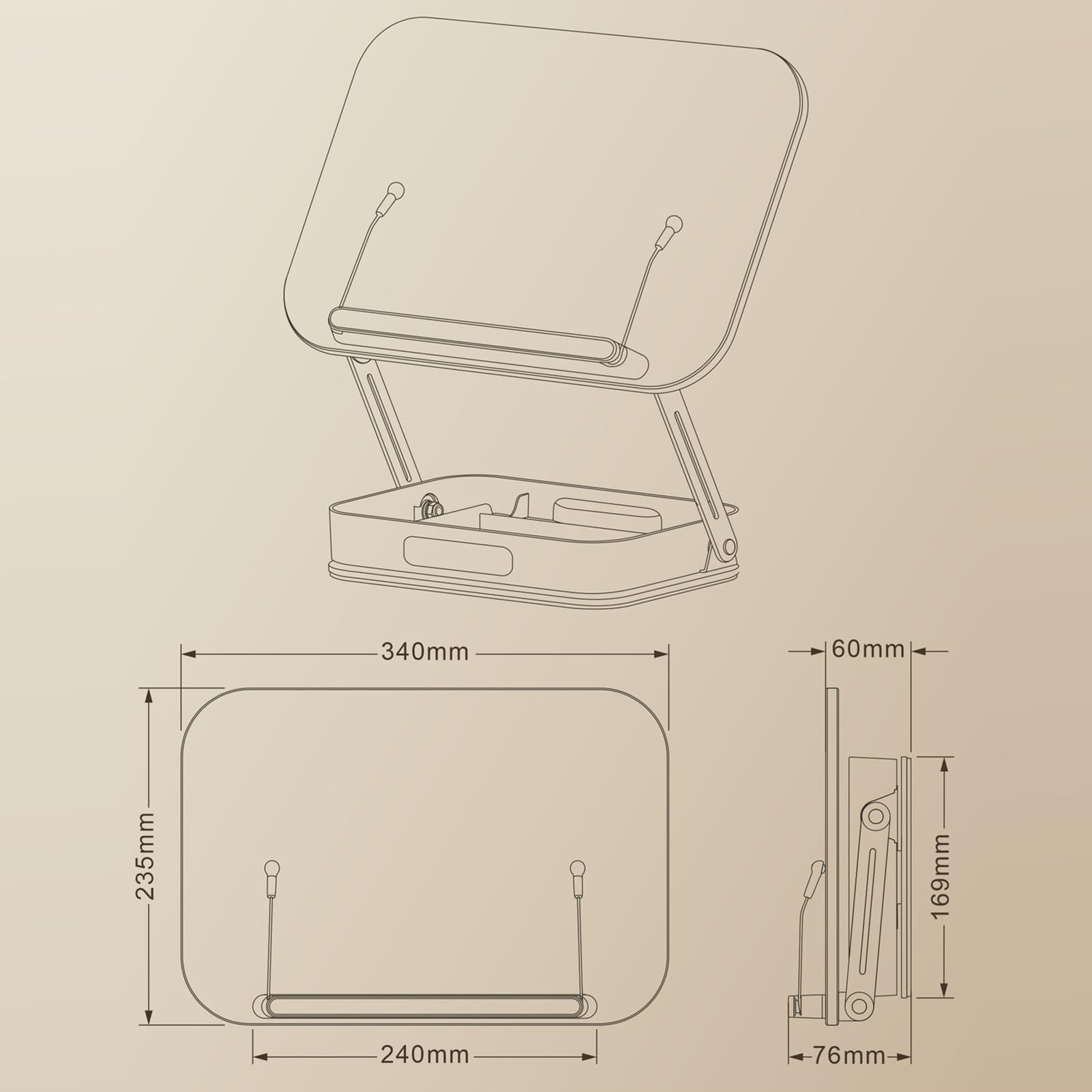 Asixxsix Leggio per Lettura, Leggio da Scrivania Pieghevole con Base Girevole, Pannello in Legno, Scomparti Portaoggetti e Fermapagina, Girevole a 360°, Regolabile (scuro)