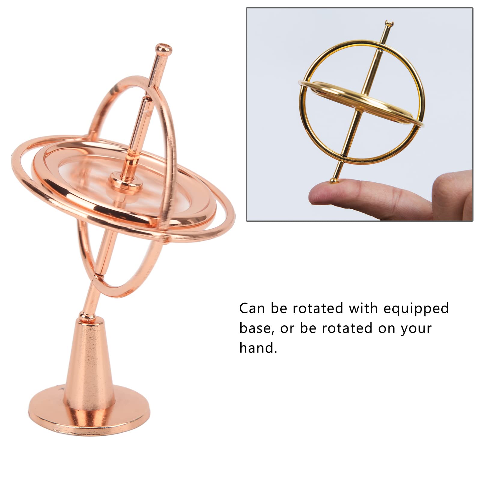 Gyroscope Toy, Metal Balance Gyroscope Bracket with Rope Zinc Alloy Gyroscope Decompression Toy for Stress Reliever(Rose Gold)