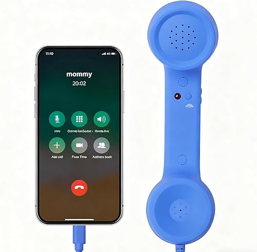 Miniatura 6 de Auricular retro para iPhone y Android, mango de teléfono fijo estilo retro, con micrófono y altavoz, enchufe con cable para teléfono celular (rojo,
