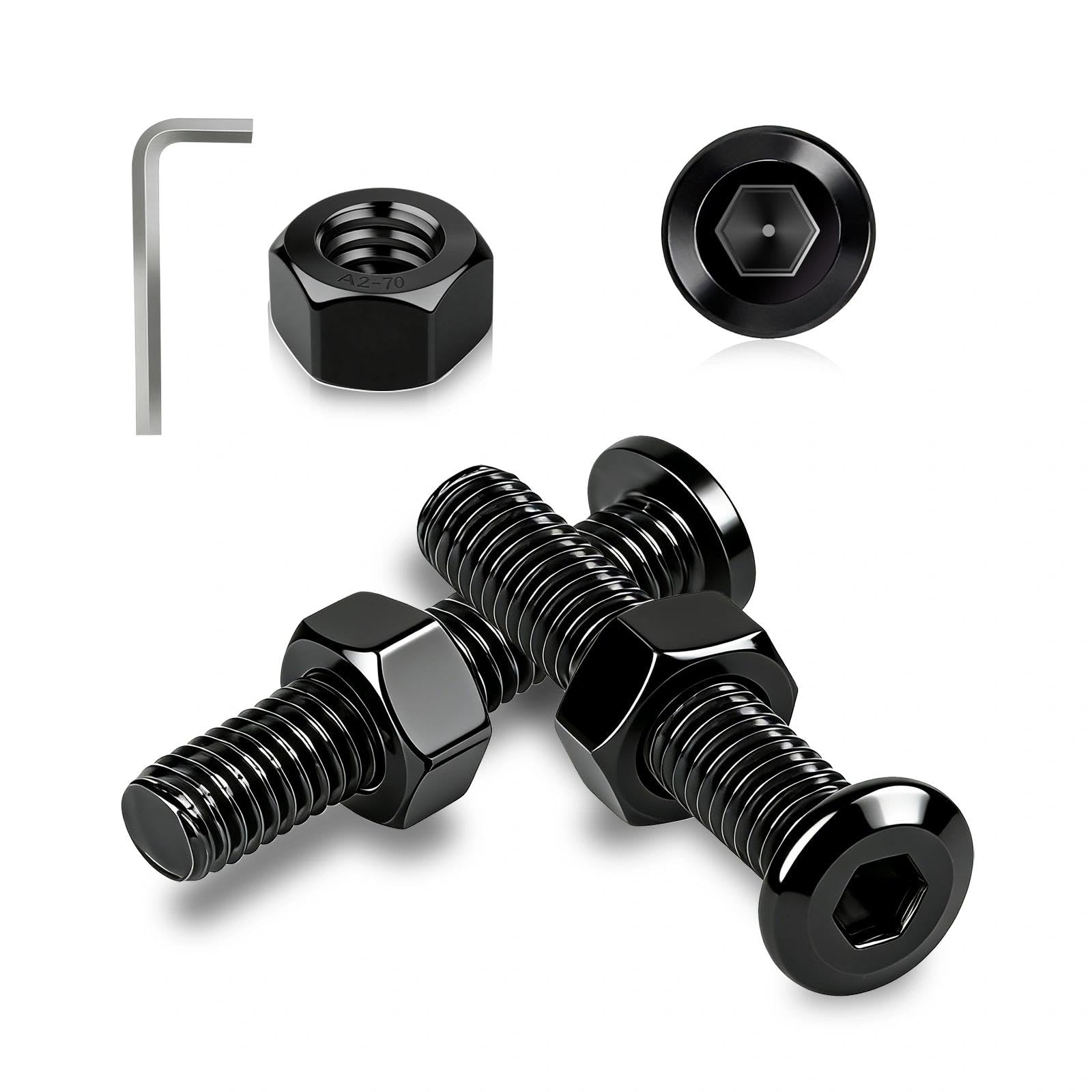 Ezitruz M6 Bolts, 20 Pcs Flat Head Hex Socket Screws M6x30 mm 304 Stainless Steel Black Bolts and Nuts Set Fully Threaded Machine Screw Allen Hex Drive for Home Furniture Repair