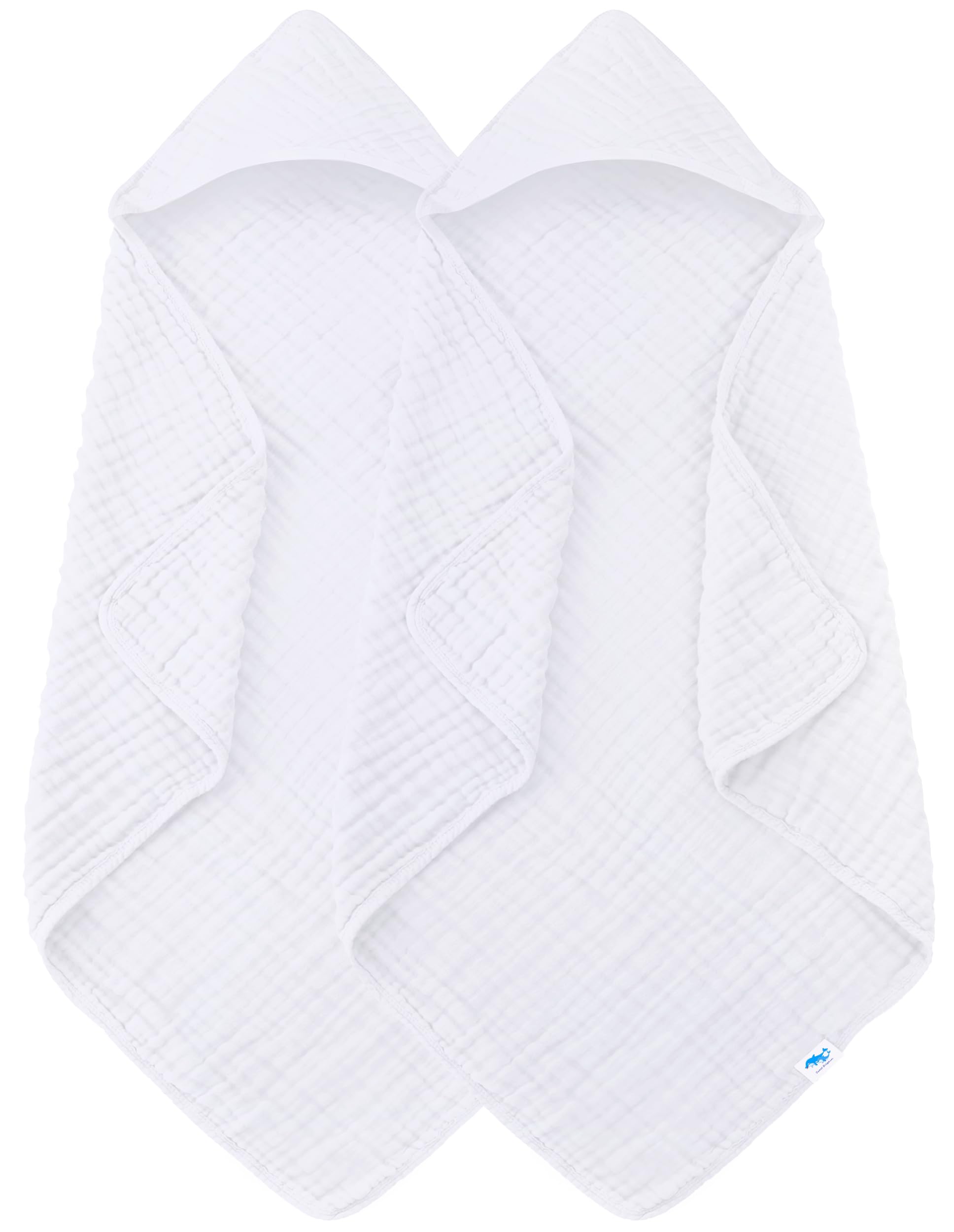 SWEET DOLPHIN Muslin Hooded Baby Bath Towels - 2 Pack 100% Cotton Towel for Babies, Infants, Toddlers - 32x32Inch - Highly Absorbent and Newborn Essential, White