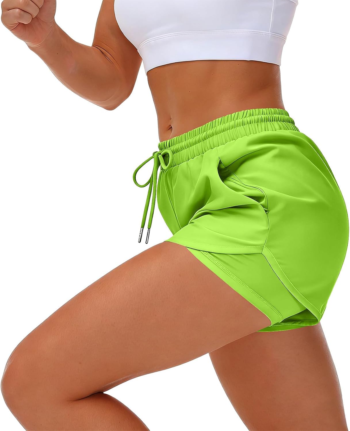 Women's 2 in 1 High Waisted Athletic Running Shorts 3" Dolphin Hem Quick Dry Gym Workout Gym Shorts with Zip Pockets