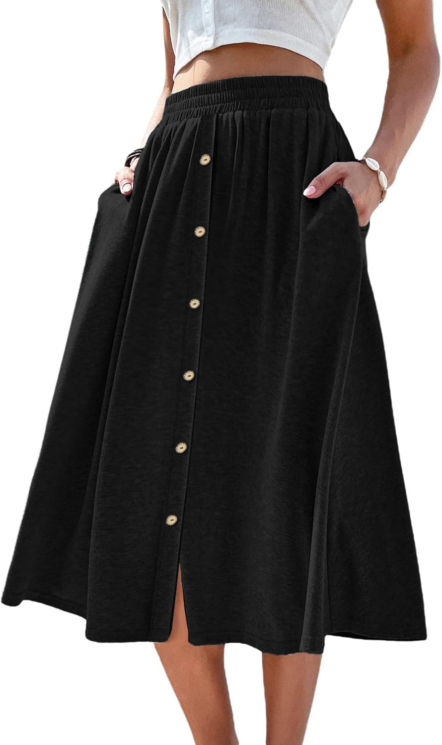 SOFIA'S CHOICE Skirts for Women Midi Length A Line Swing Flowy Skirt with Pockets