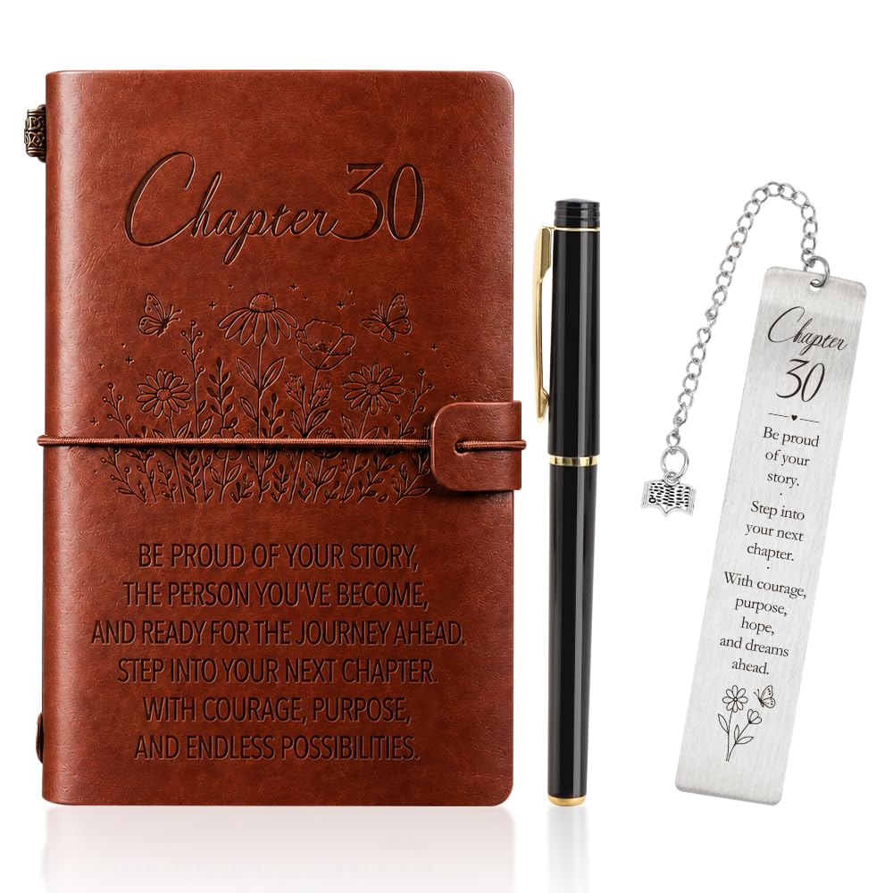 WALLFID Leather Notebook Set,30th Birthday Gifts for Women,Fadeless Laser Journal Bookmark,Pen Age Milestone Celebrations Present for Friends Sister Wife Mum