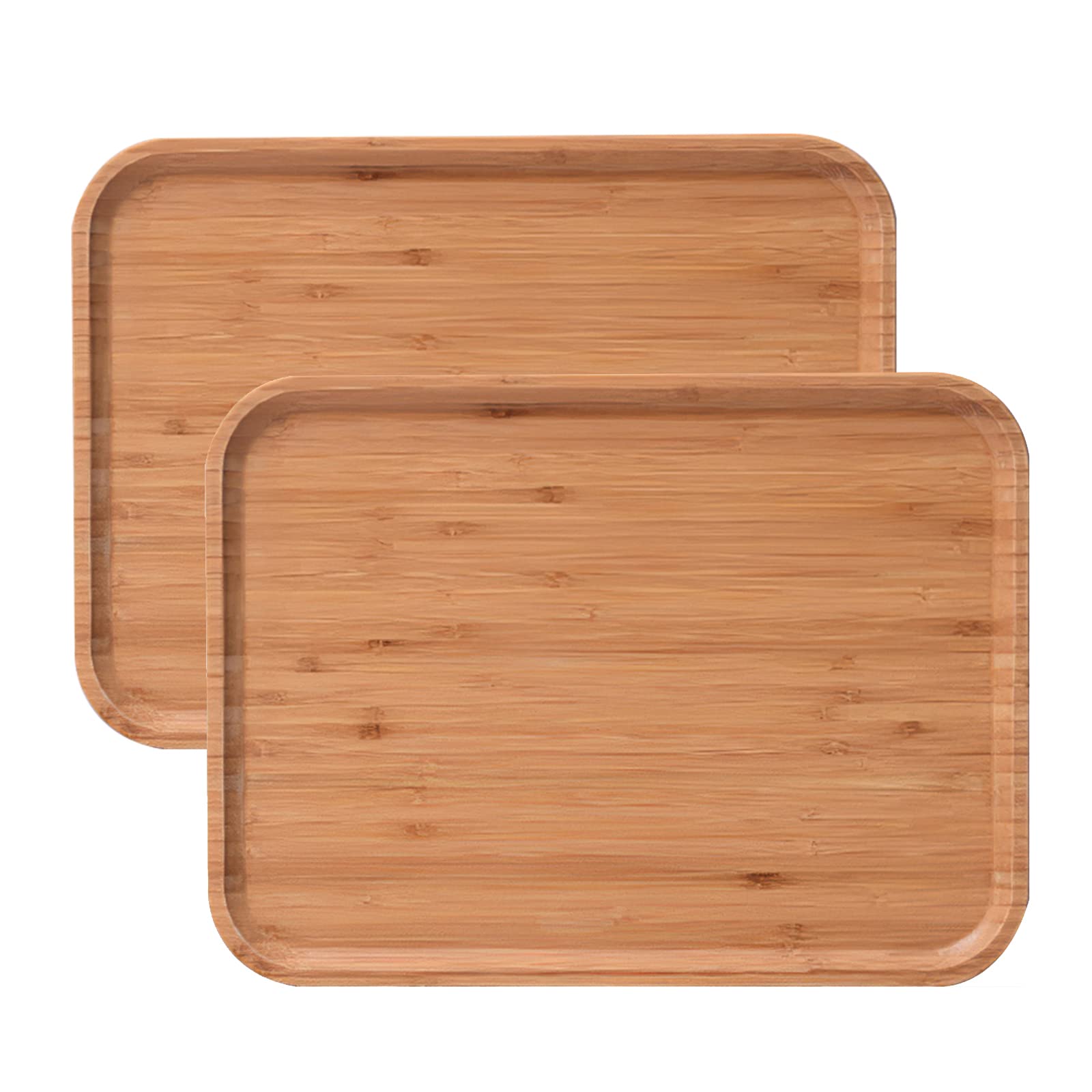 Bandeja de bambú grande rectangular de bambú bandeja de té utensilios, bandeja de desayuno, bandeja de servicio adecuada para plato de postre, plato para aperitivos (2 unidades, 40 x 30 cm)