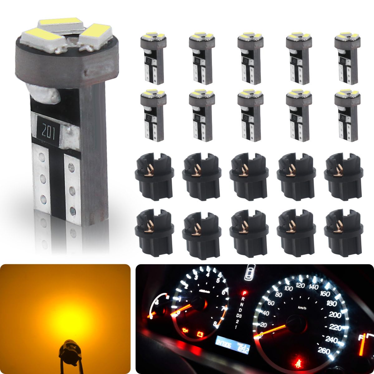 siweex T5 LED bulbs Yellow 74 73 37 2721 Car Dashboard Instrument Panel Gauge Cluster Indicator Lights with 3/8