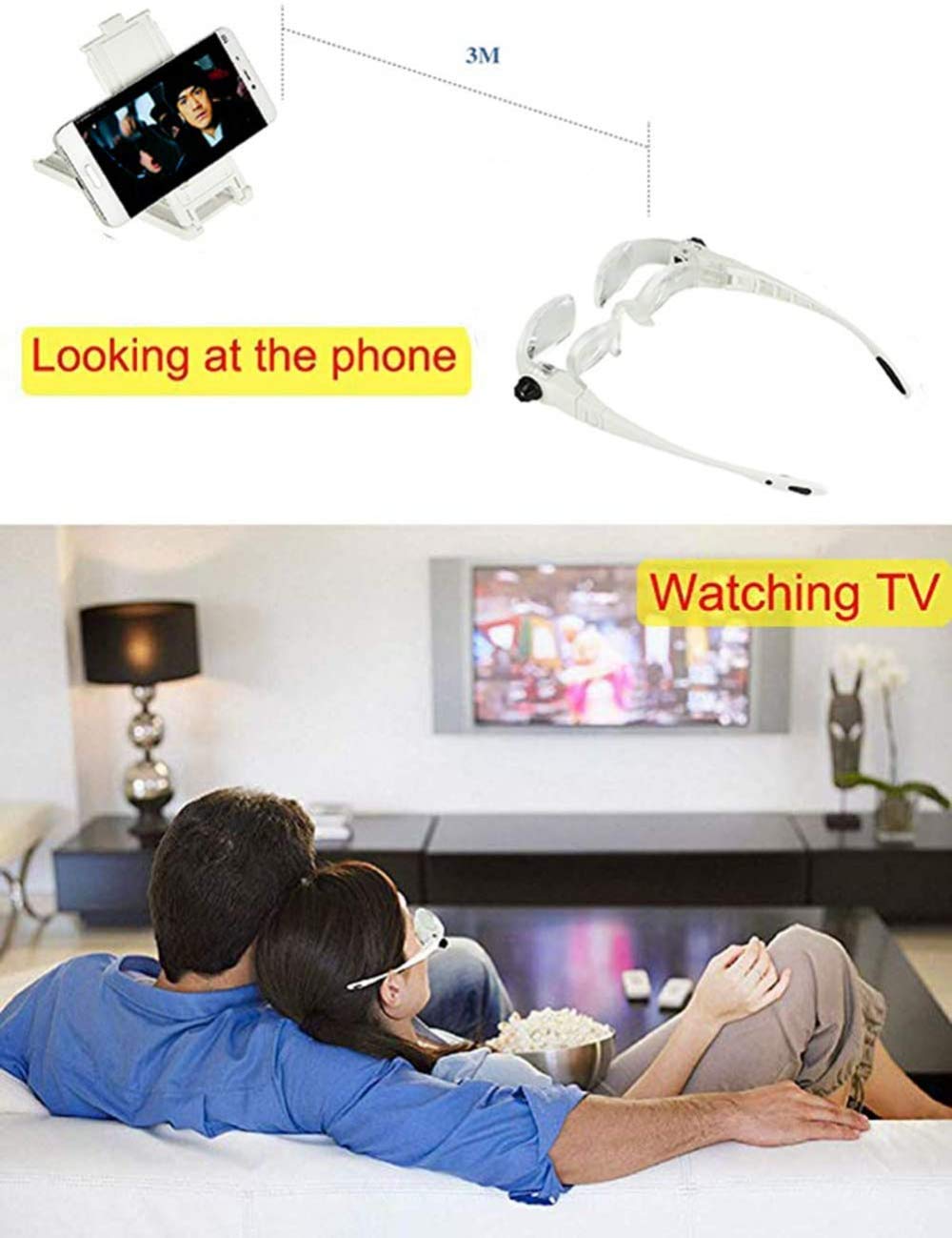 Lenti d'ingrandimento, occhiali Max TV TV, -3 regolazione diottrica - lente d'ingrandimento per archetto, lente d'ingrandimento per fascia,