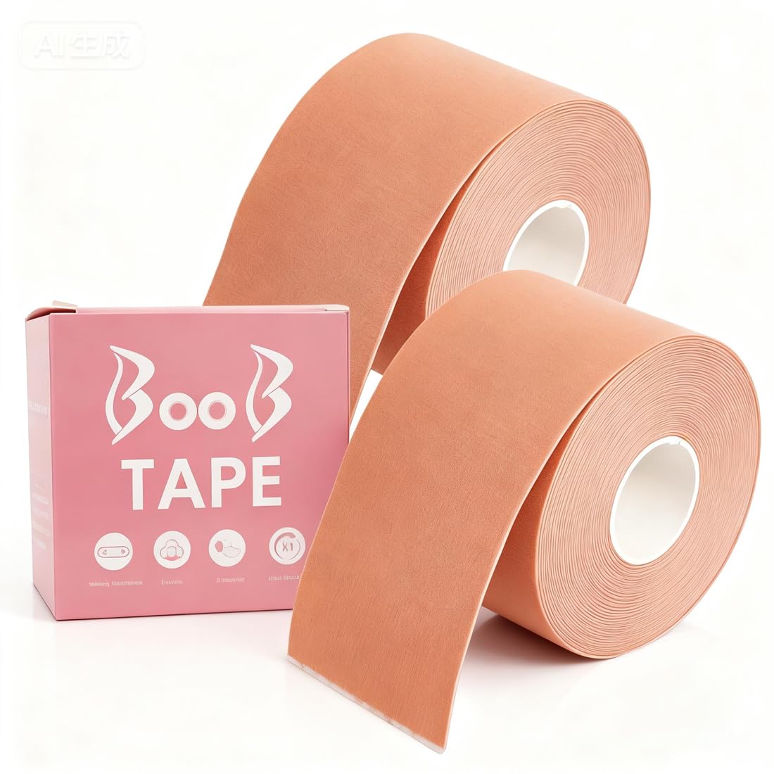 2 Stück Boob Tape, 5cm × 5 m, Extra Breites Brust Tape Lift für Große Brüste, Boobytape mit Silikon Nippelabdeckungen, Unsichtbarer Klebe BH für Frauen | Brust Tape Beige