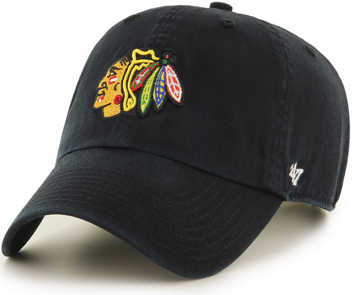 47 NHL Team Color Alternate Primary Logo Clean Up Adjustable Cap Dad Hat, Adult One Size Fits All, Chicago Blackhawks - Black, One Size โ image 1