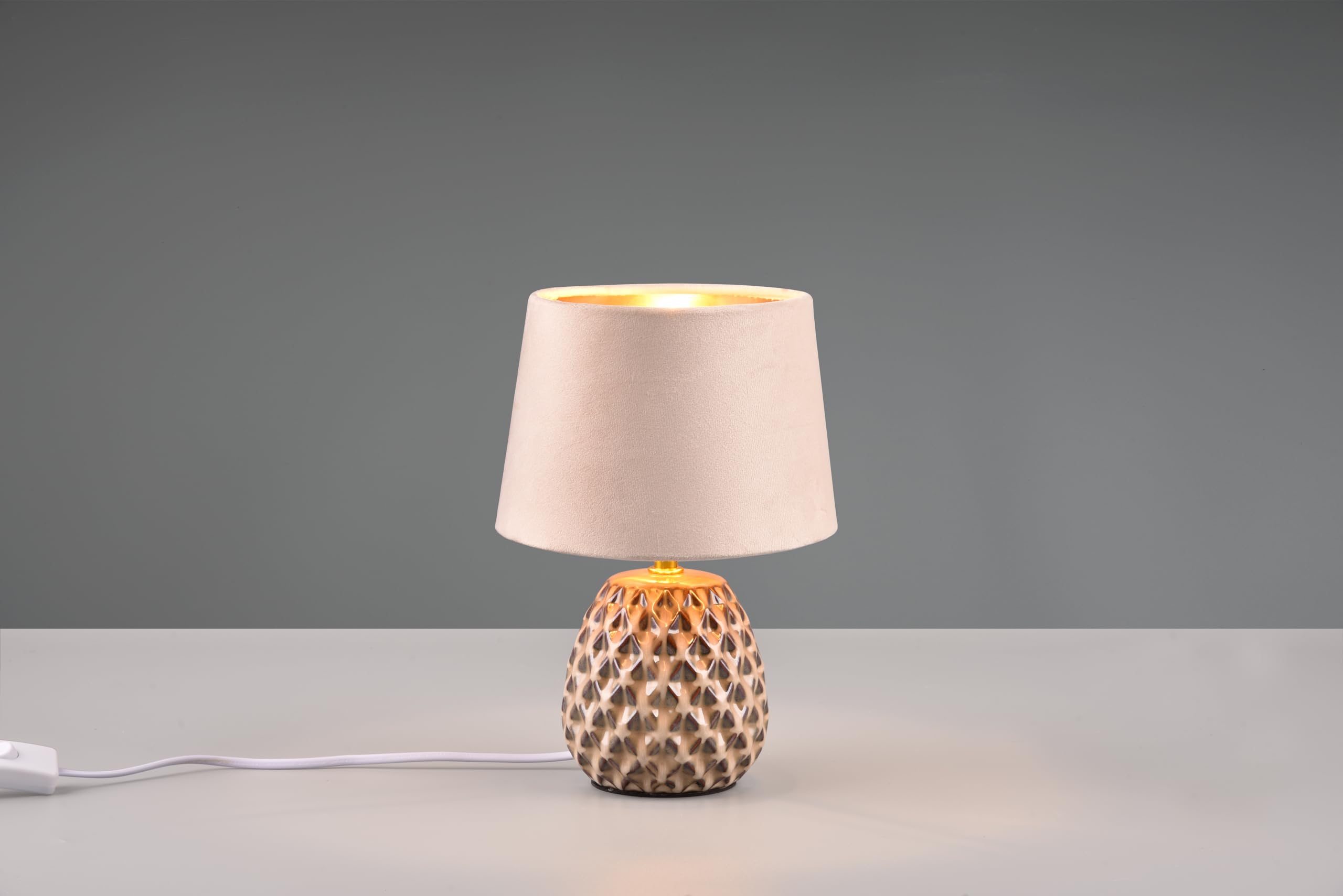 Reality Lampada da tavolo Ariana R51531044, base in ceramica beige, paralume velluto beige/color oro, escl. 1x E14