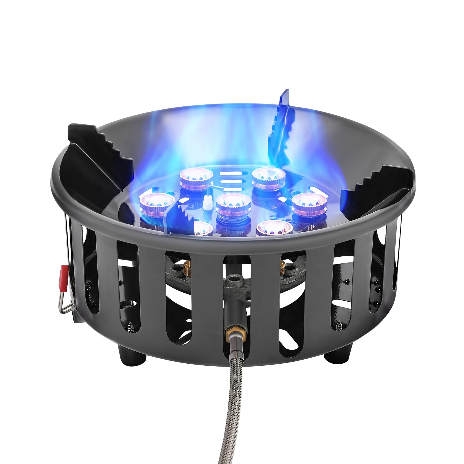 Hornillo de gas portátil de 21000 W, resistente al viento, para camping, exterior, pequeño quemador de butano con bolsa de transporte y adaptador, para emergencias, exteriores, senderismo, pícnic