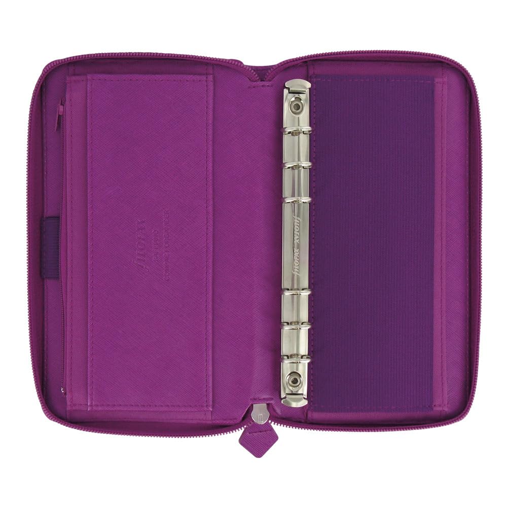Filofax Saffiano C022535-25 - Organizer con cerniera, formato compatto e personale, color rasperry, effetto pelle, 6 anelli, visualizzazione settimanale, multilingue