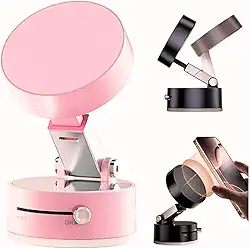 Suporte magnético 360° portátil dobrável para celular, sucção a vácuo ajustável, suporte magnético de dupla face para carro/espelho/academia (Rosa)