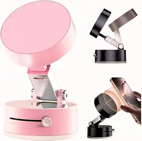 Suporte magnético 360° portátil dobrável para celular, sucção a vácuo ajustável, suporte magnético de dupla face para carro/espelho/academia (Rosa)