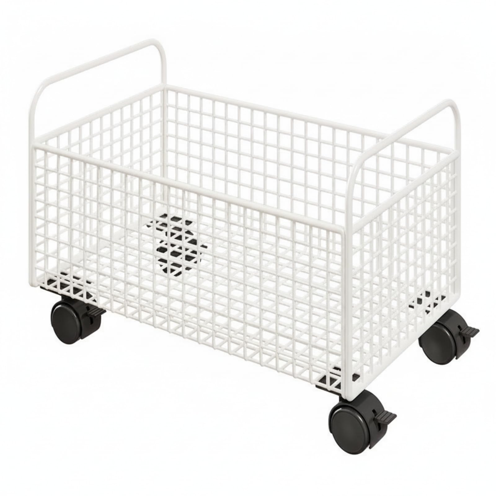 Contenitore Libri con Ruote Carrello Libreria Carrello Portaoggetti Cestino Metallico in Struttura Aperta E Maniglie Ergonomiche Ruote Rimovibili, Bianco, Grande Con Ruote