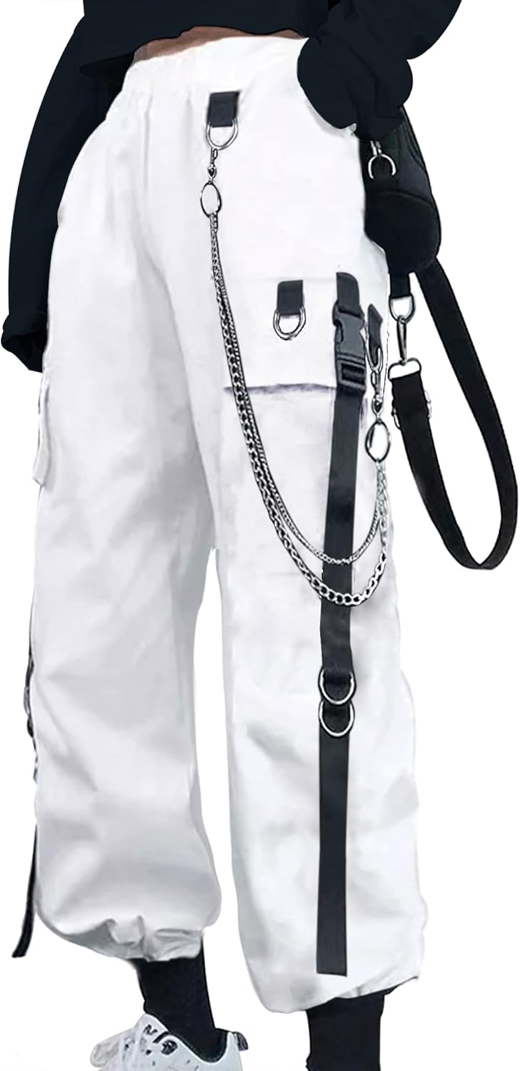 Kisswow Women's Cargo Jogger Pants Baggy Cargo Pants with Chain