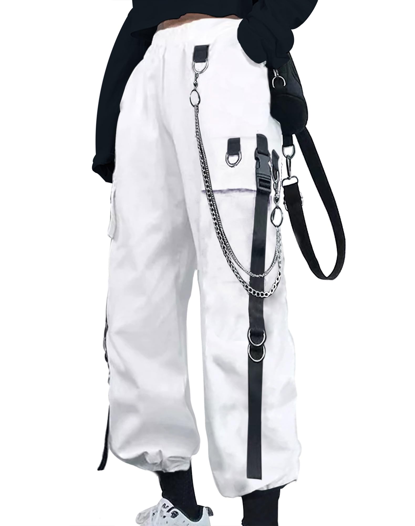 Kisswow Women's Cargo Jogger Pants Baggy Cargo Pants with Chain