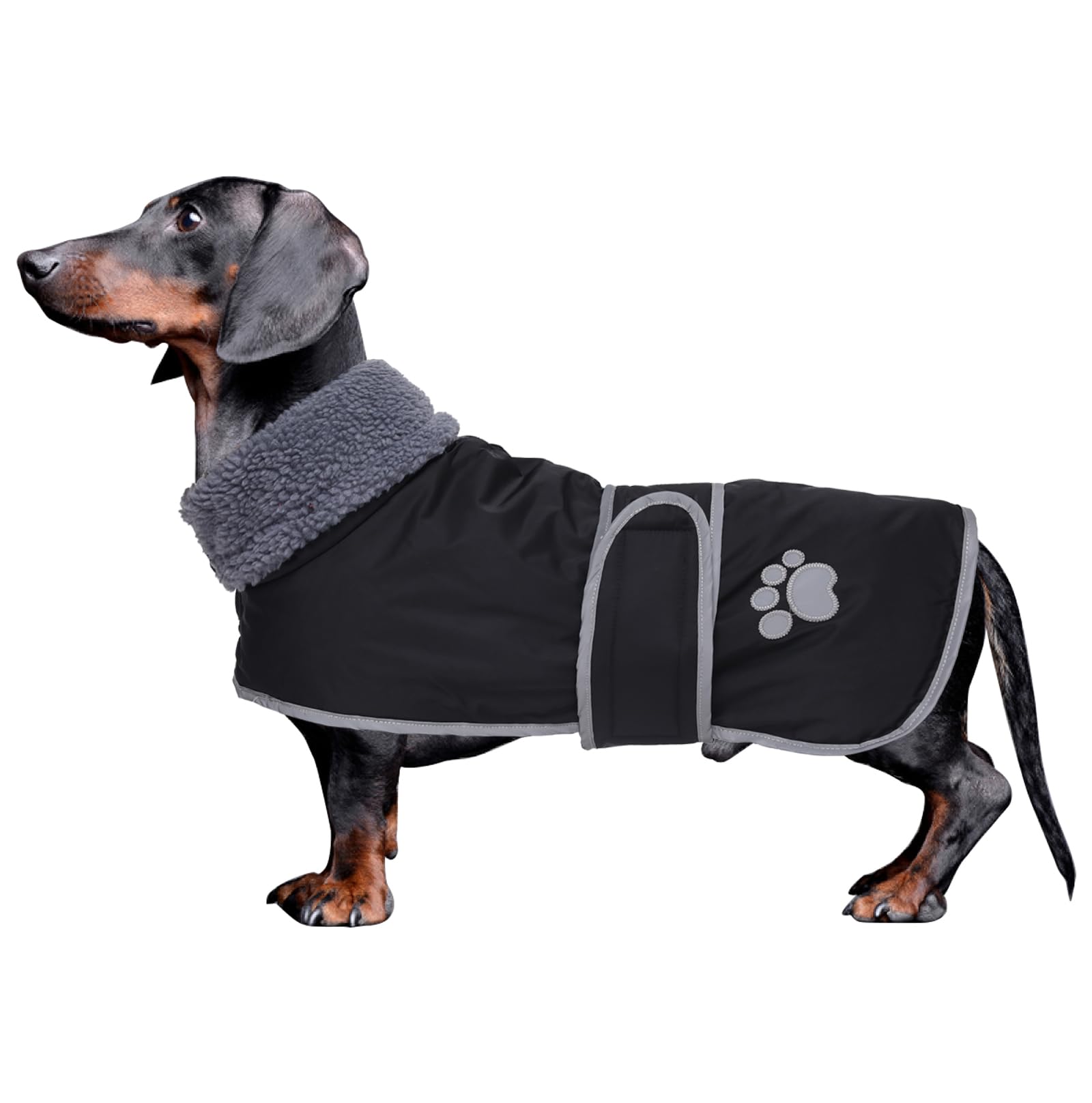 Dog Winter Coat Thermal Quilted Dachshund Coat,with warm flannel Lining,Geyecete waterproof Outdoor Dog Apparel with Adjustable Bands-Black-XS