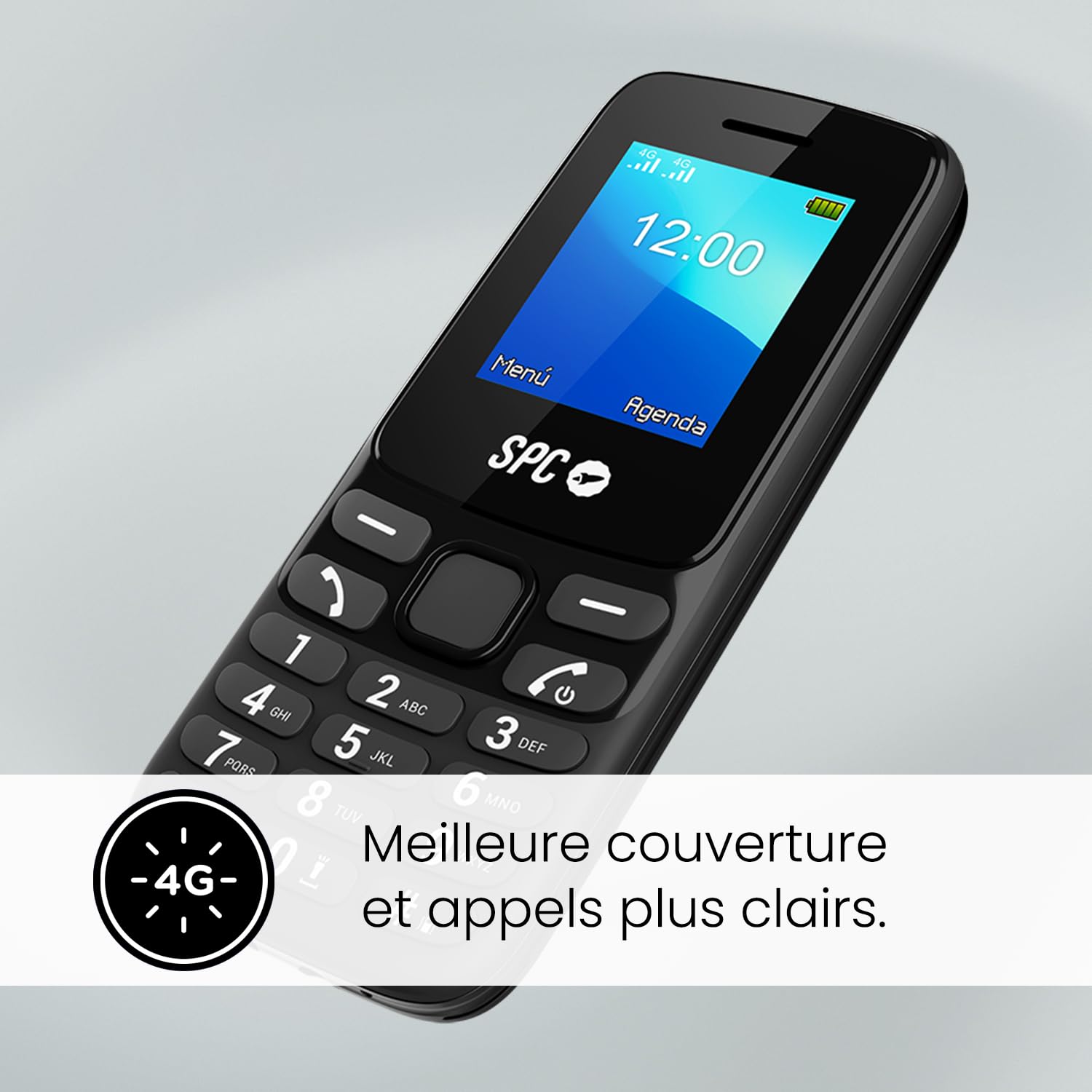 SPC Talk 2 – Téléphone Mobile Basique 4G | Batterie 6 Jours | Écran 1,8" | Volume Sonnerie 106 DB | Portable et léger, avec caméra, Lampe Torche et Radio FM | USB-C | 9 Contacts Rapides | Noir