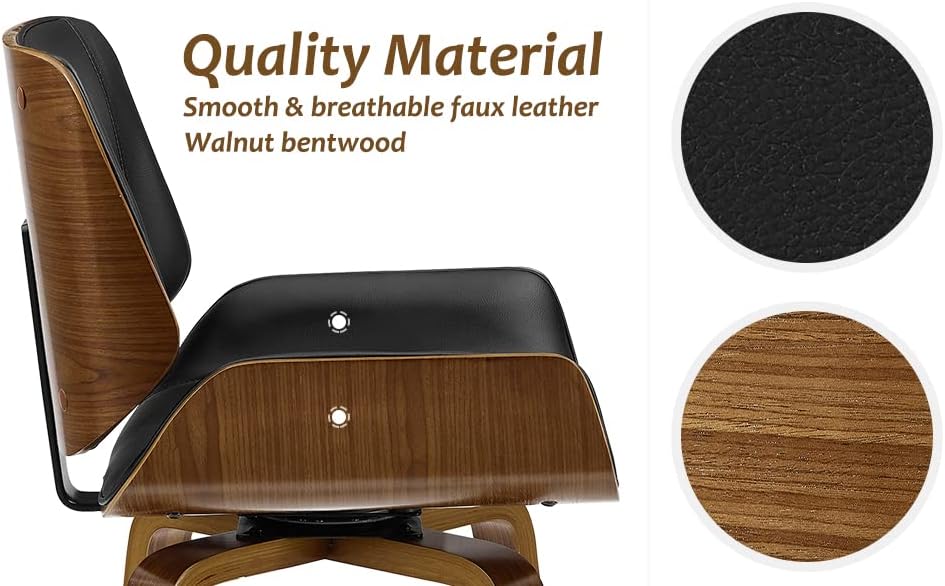 Miniatura 7 de Zouron Sillas de comedor giratorias, silla de escritorio moderna de mediados de siglo, silla de sala de estar de piel sintética con patas de madera